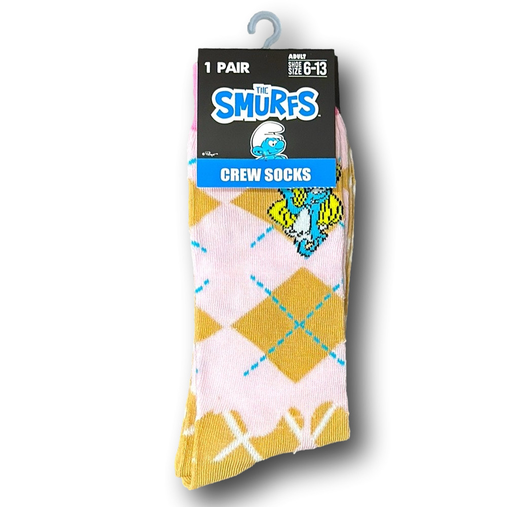 3/$20 The Smurfs Smurfette Argyle Funny Novelty Crew Socks - NWT